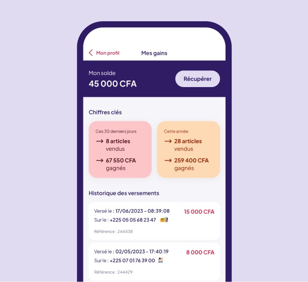 a cell phone with a description of different items on the screen